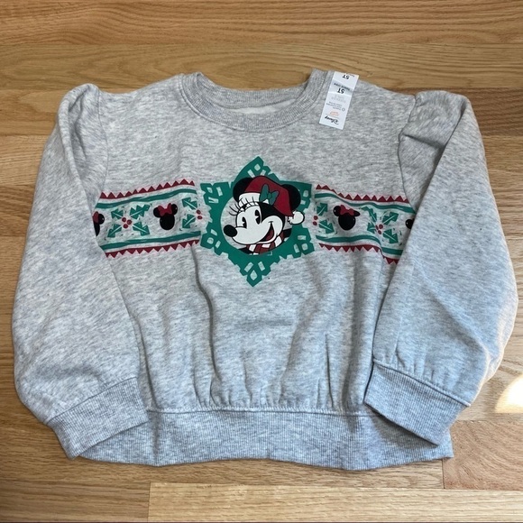 Disney Minnie Mouse Sweatshirt Christmas NWT 5T Gray Green Red - Picture 2 of 4